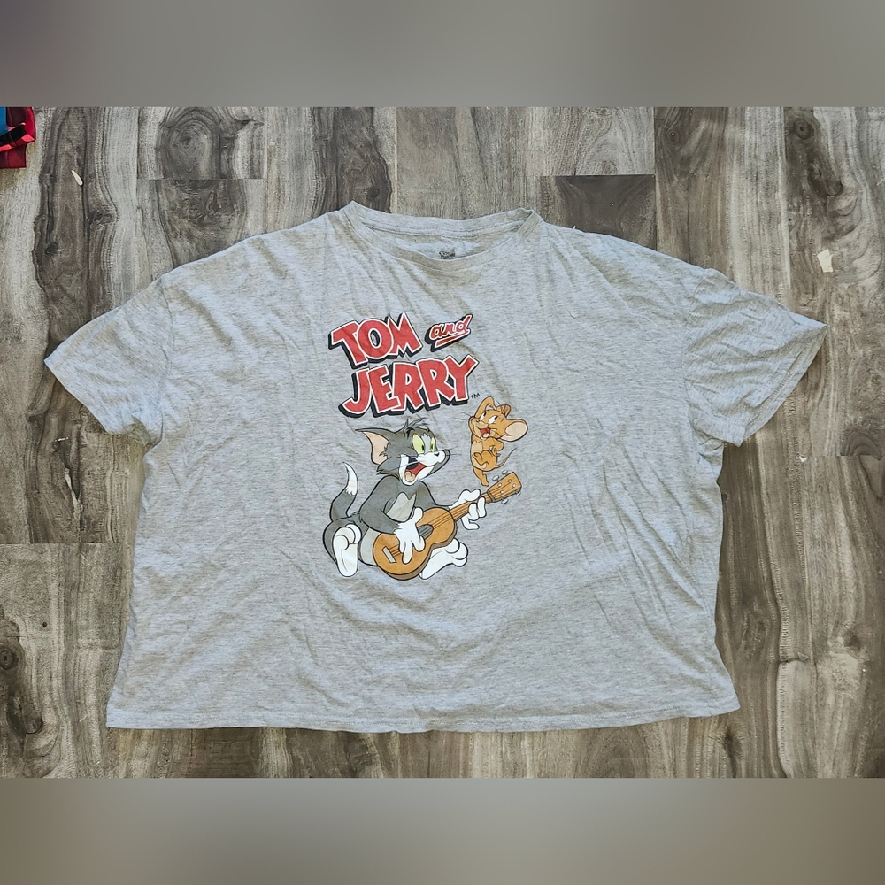 Gray Cartoon Cat Short Sleeve Tee